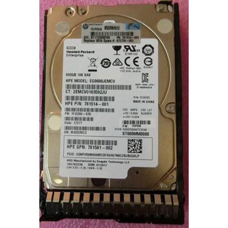 HP 600GB SAS 12G 10K SFF SC DS Référence: 872736-001