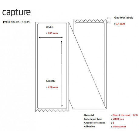 Capture Label 105x220, Core Fanfold Reference: CA-LB3045