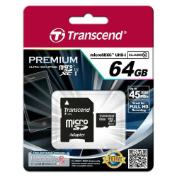 Transcend SDHC Micro UHS-1 64GB Class 10 Référence: TS64GUSDU1