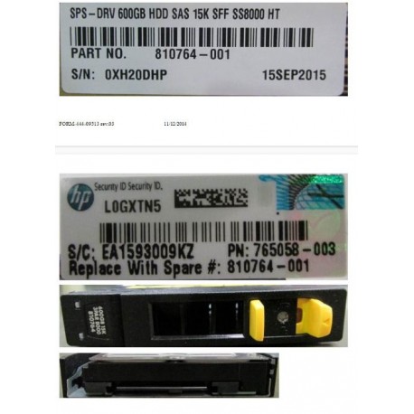 Hewlett Packard Enterprise DRV 600GB HDD SAS 15K SFF Reference: 810764-001