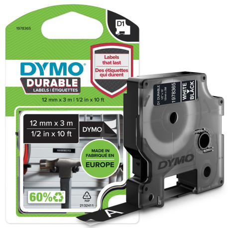 DYMO D1 Durable - White On Black - Référence: W128253127