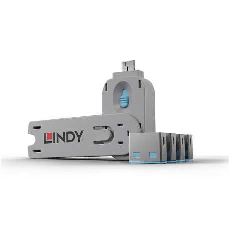 Lindy USB Port Blocker 4P Blue w/Key Reference: 40452