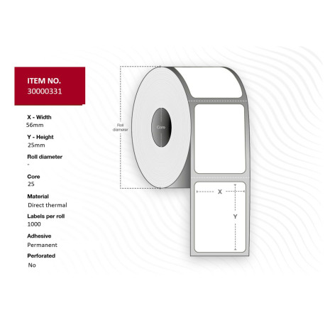 Capture Label 56x25 - Core 25. White. Reference: 30000331