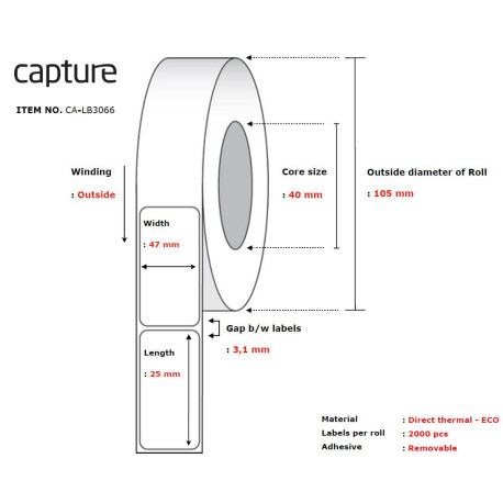 Capture Label 47x25, Core 40, Reference: CA-LB3066