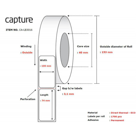 Capture Label 100x74, Core 40, Reference: CA-LB3016