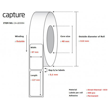 Capture Label 87x127, Core 40, Reference: CA-LB3084