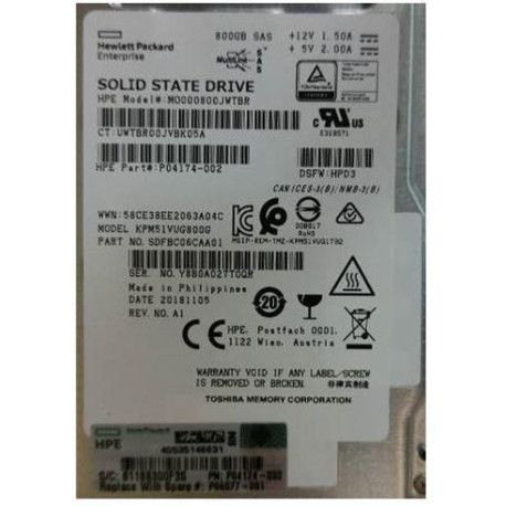HP SSD 800GB SFF SAS MU DS SC Référence: P06577-001